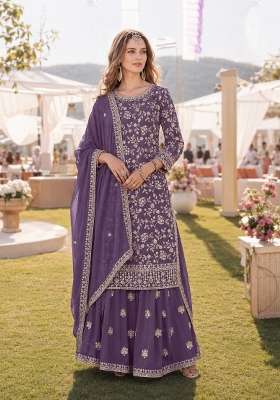 Lavender Embroidery Georgette Palazzo Set