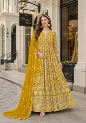 Yellow Embroidery Georgette Anarkali Set