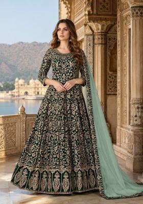 Green Embroidery Georgette Anarkali Set