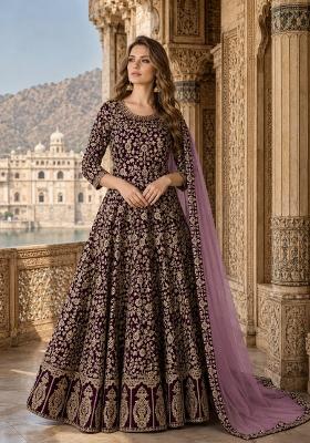 Purple Embroidery Georgette Anarkali Set
