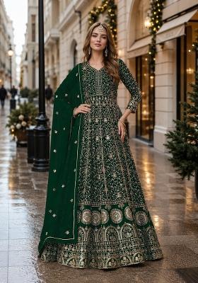 Green Embroidery Georgette Anarkali Set