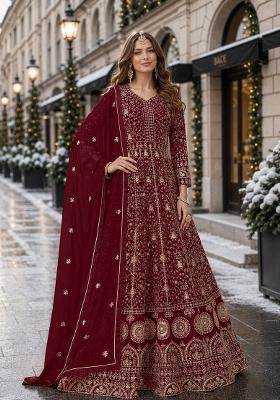 Maroon Embroidery Georgette Anarkali Set