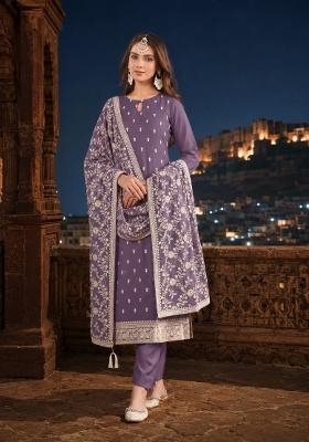Lavender Embroidery Georgette Kurta Set