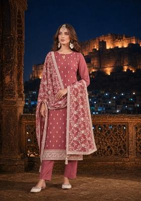 Brown Embroidery Georgette Kurta Set