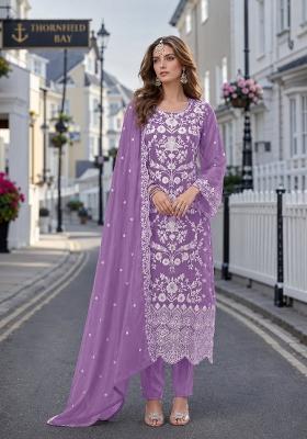 Lavender Embroidery Organza Kurta Set