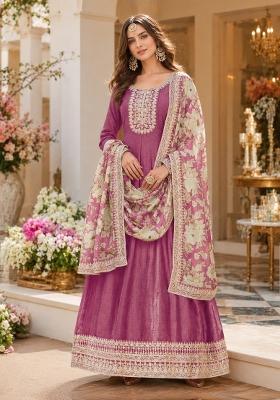 Pink Embroidery Silk Anarkali Set