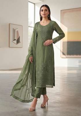 Mehendi Embroidery Organza Kurta Set