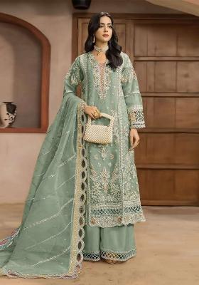 Olive Embroidery Chiffon Kurta Set