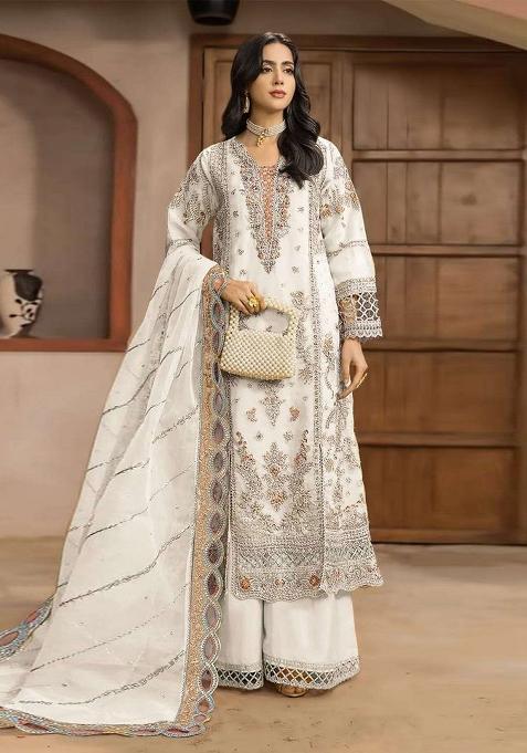 White Embroidery Chiffon Kurta Set