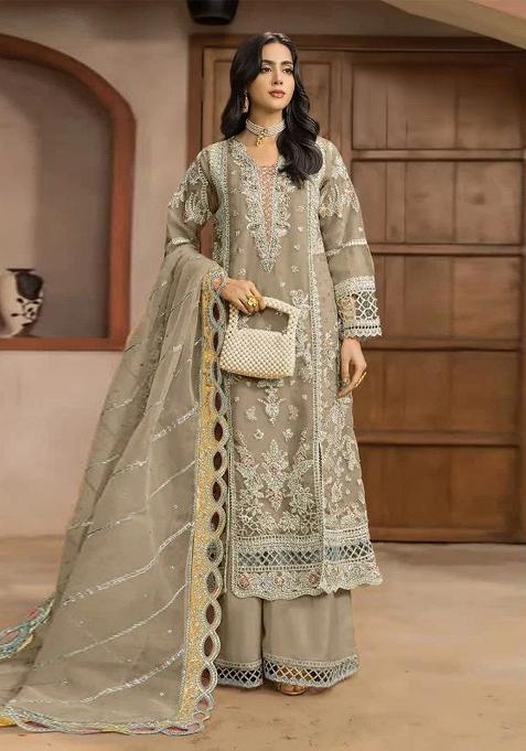 Beige Embroidery Chiffon Kurta Set