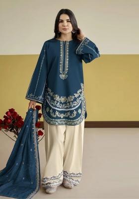 Nevy Blue Embroidery Silk Kurta Set
