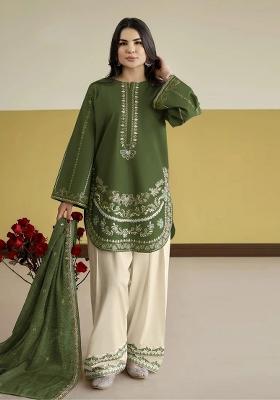 Green Embroidery Silk Kurta Set