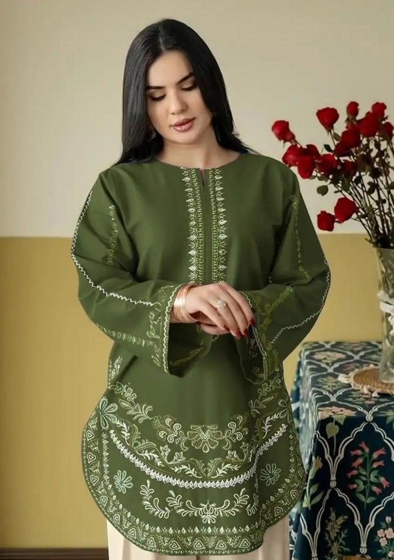 Green Embroidery Silk Kurta Set - Indya