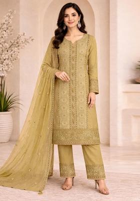 Yellow Embroidery Chiffon Kurta Set