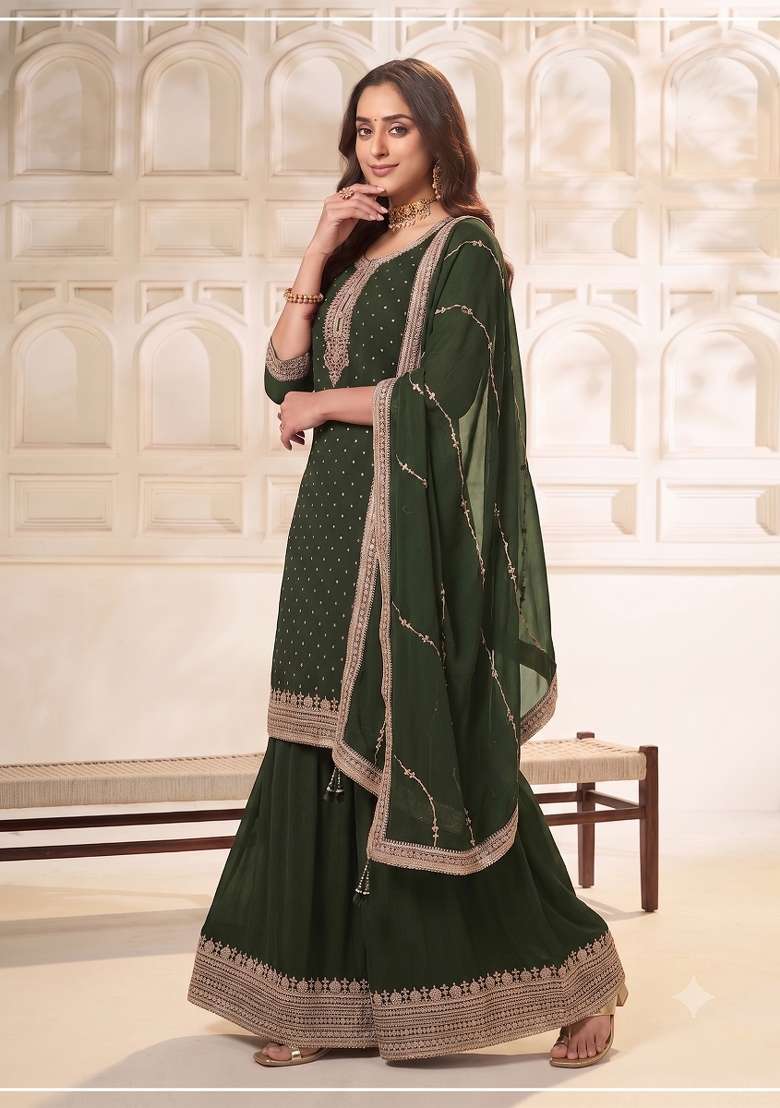 Mehendi Embroidery Silk Kurta Set - Indya