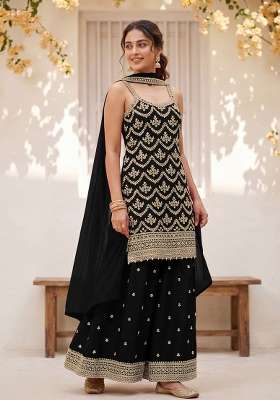 Black Embroidery Silk Kurta Set