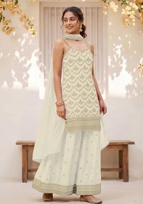 White Embroidery Silk Kurta Set
