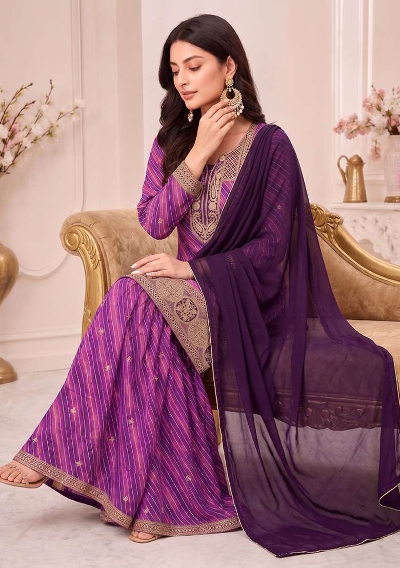 Pink Embroidery Georgette Kurta Set - Indya