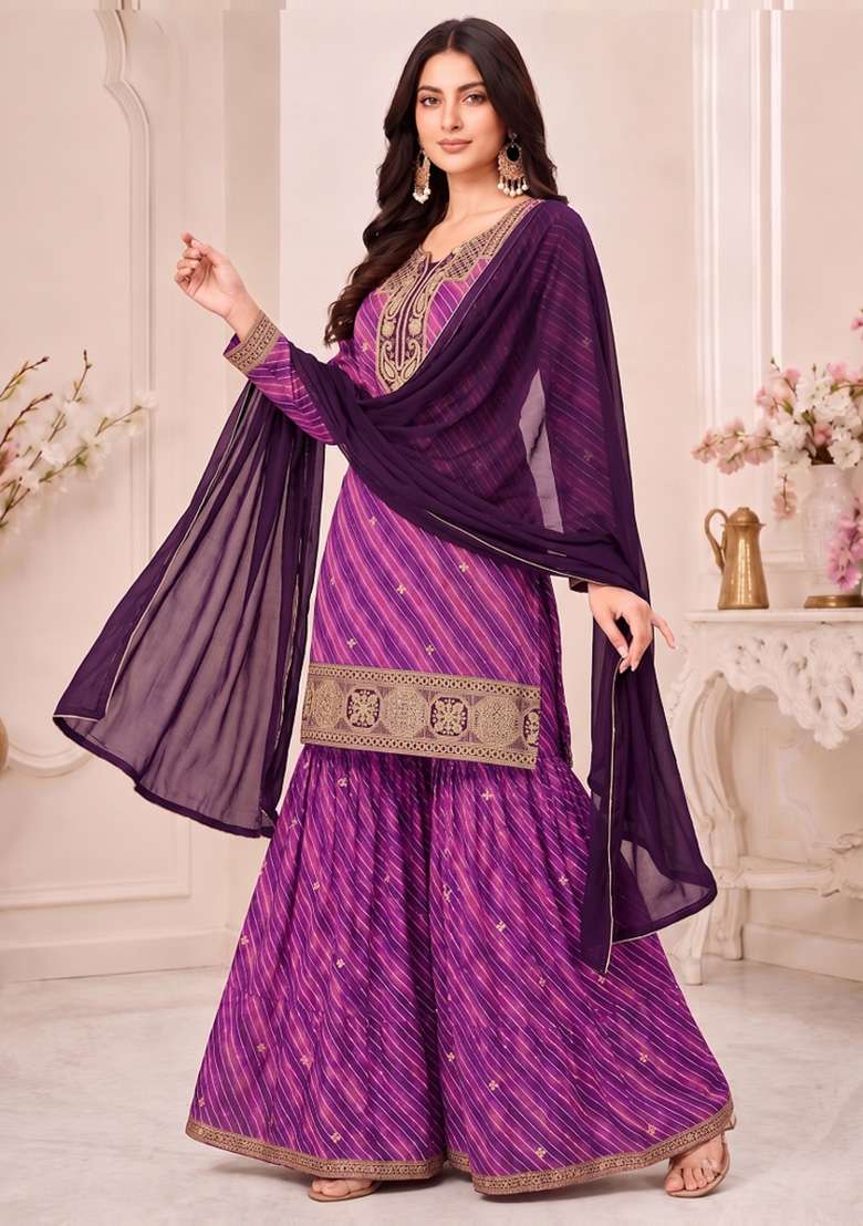 Pink Embroidery Georgette Kurta Set - Indya