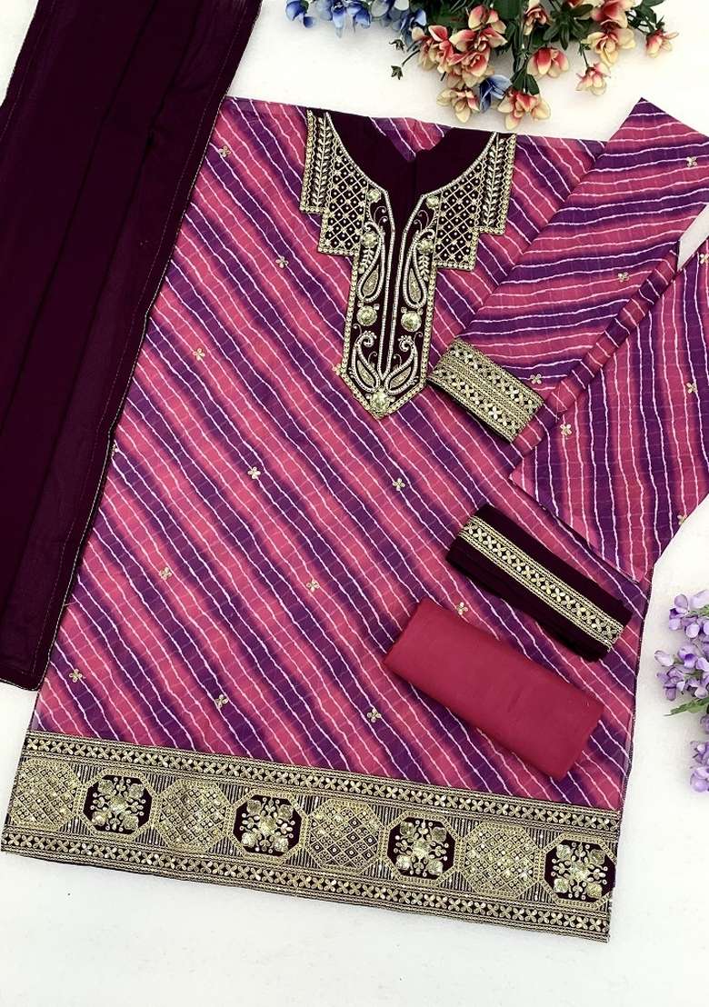 Pink Embroidery Georgette Kurta Set - Indya
