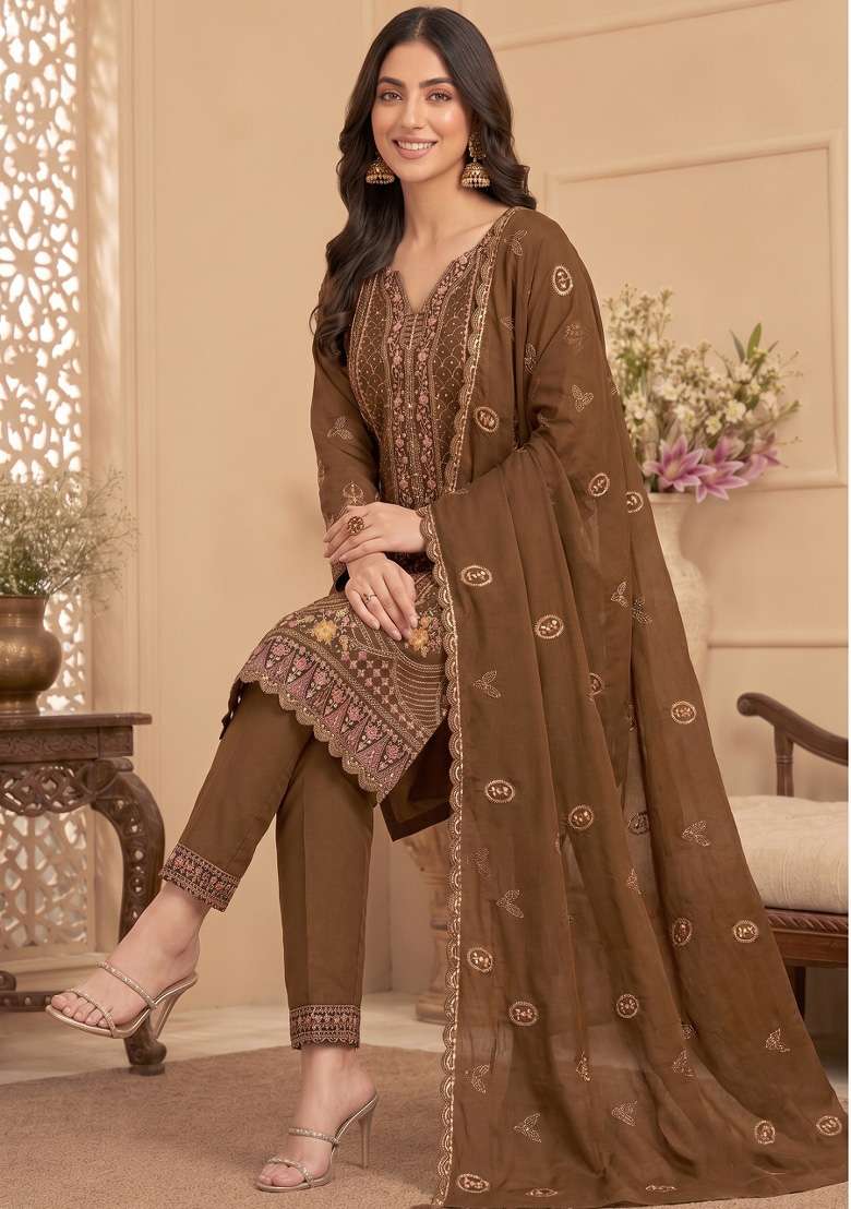 Mehendi Embroidery Silk Kurta Set - Indya