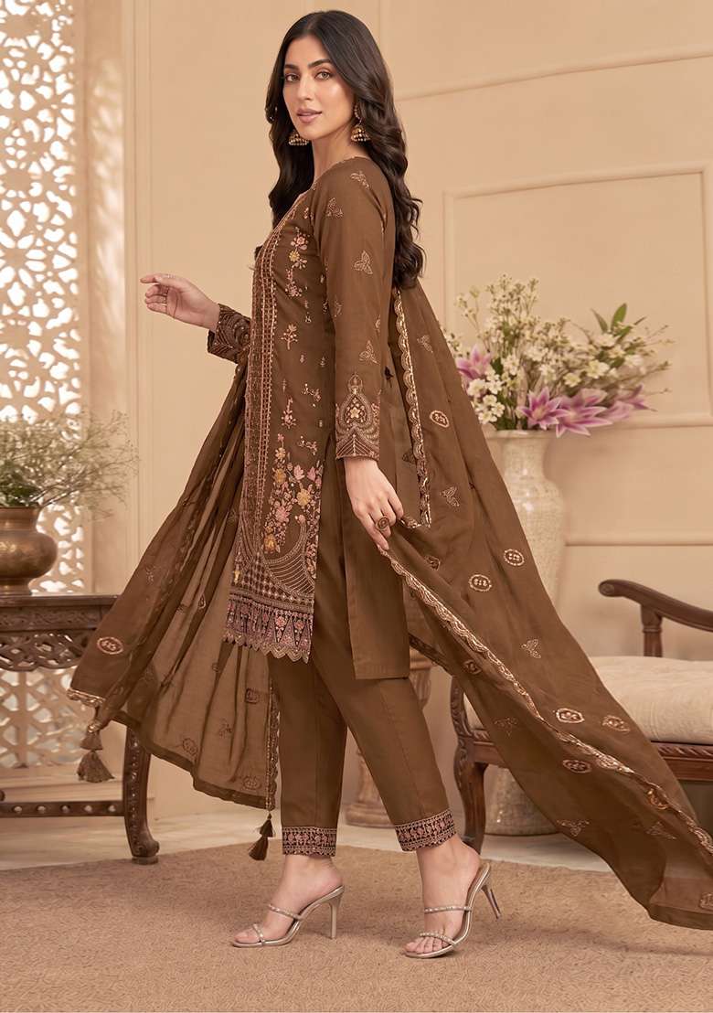 Mehendi Embroidery Silk Kurta Set - Indya