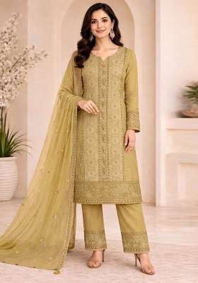 Yellow Embroidery Silk Kurta Set