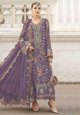 Lavender Embroidery Silk Kurta Set