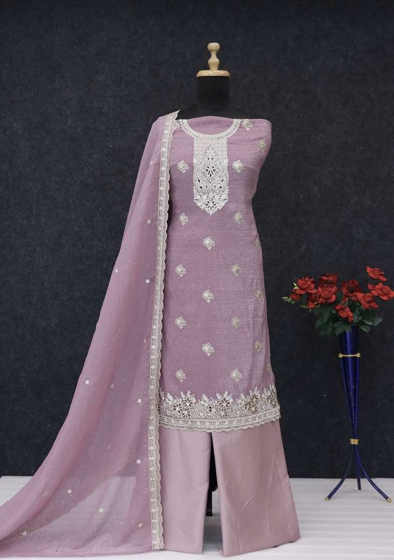 Pink Embroidery Silk Kurta Set - Indya