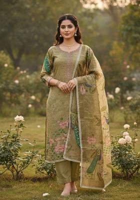Beige Printed Cotton Kurta Set