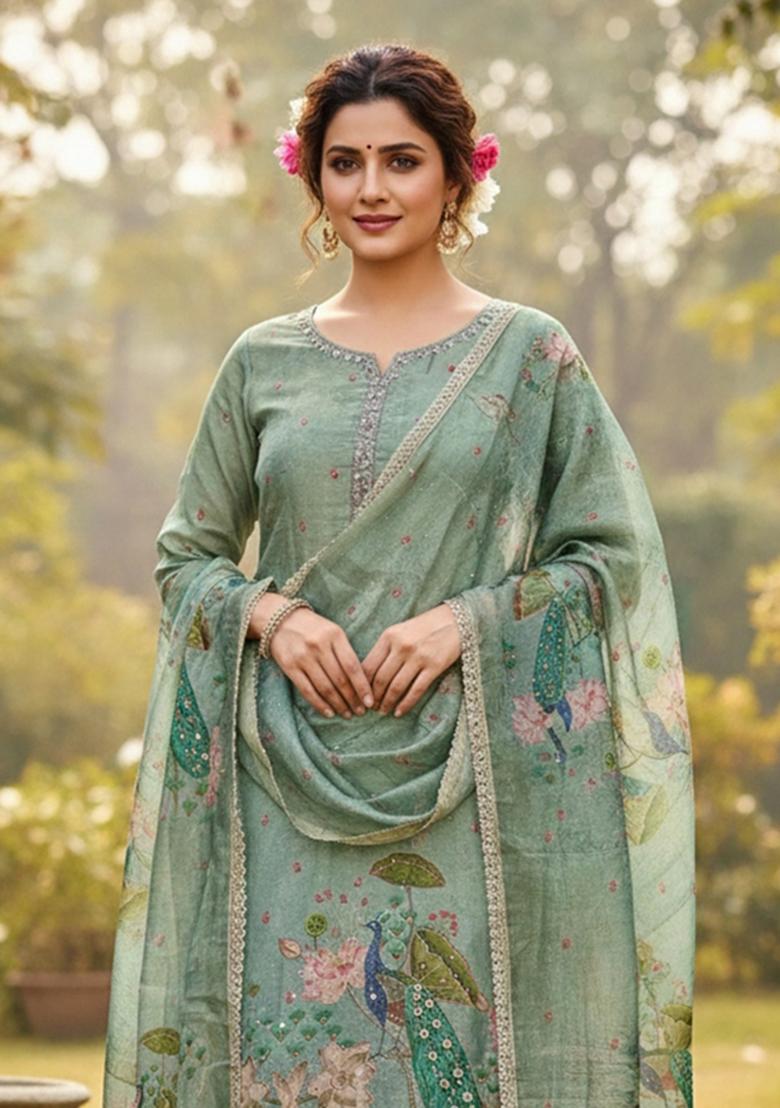Blue Printed Cotton Kurta Set - Indya