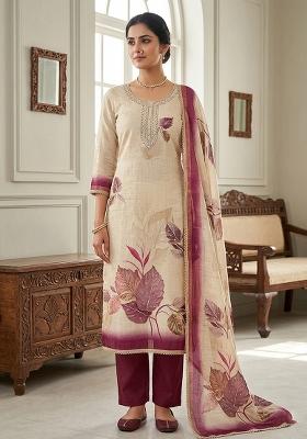 Off White Printed Cotton Kurta Set