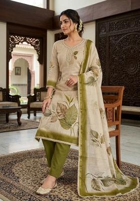 Off White Printed Cotton Kurta Set