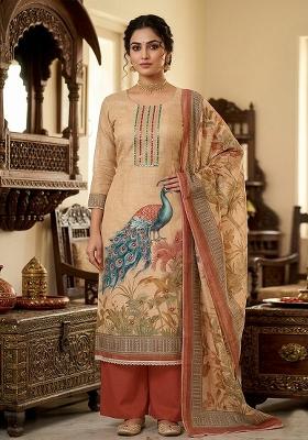 Brown Printed Cotton Kurta Set