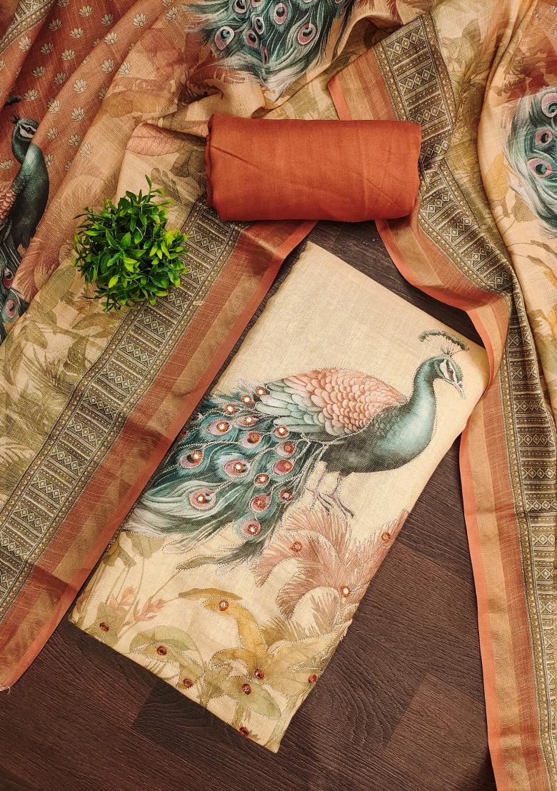 Brown Printed Cotton Kurta Set - Indya