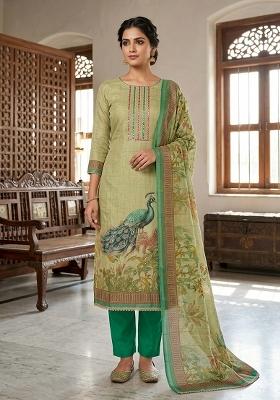 Green Printed Cotton Kurta Set