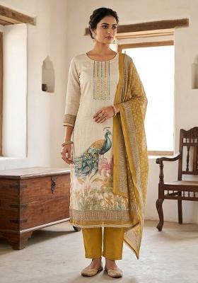 Mustard Printed Cotton Kurta Set