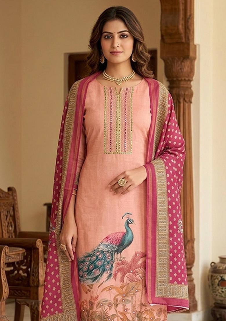 Pink Printed Cotton Kurta Set - Indya