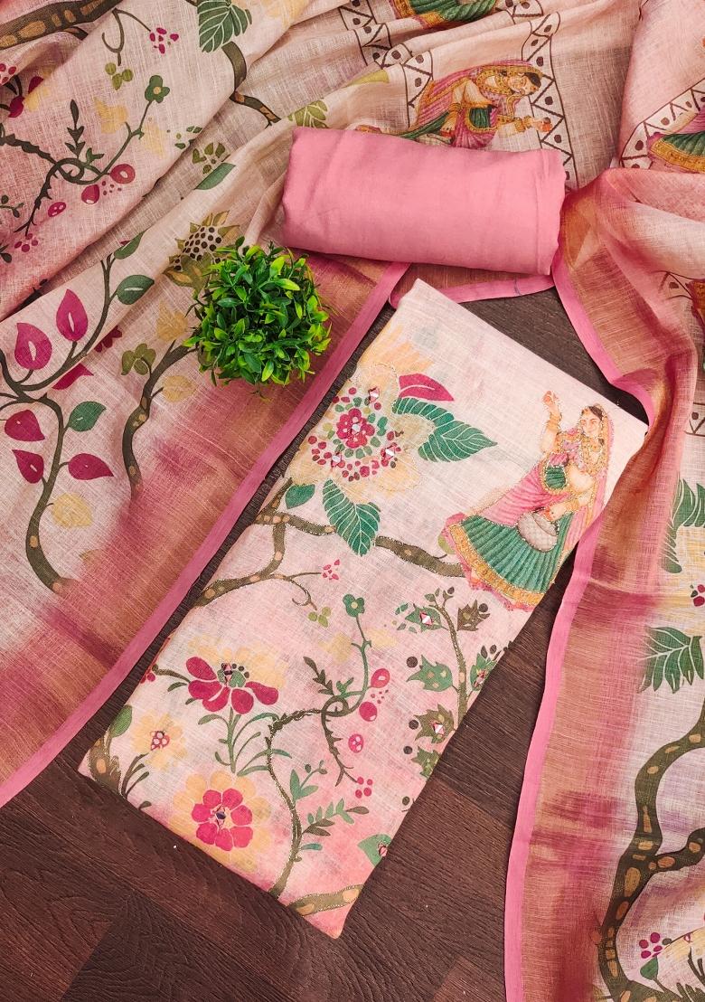 Pink Printed Cotton Kurta Set - Indya