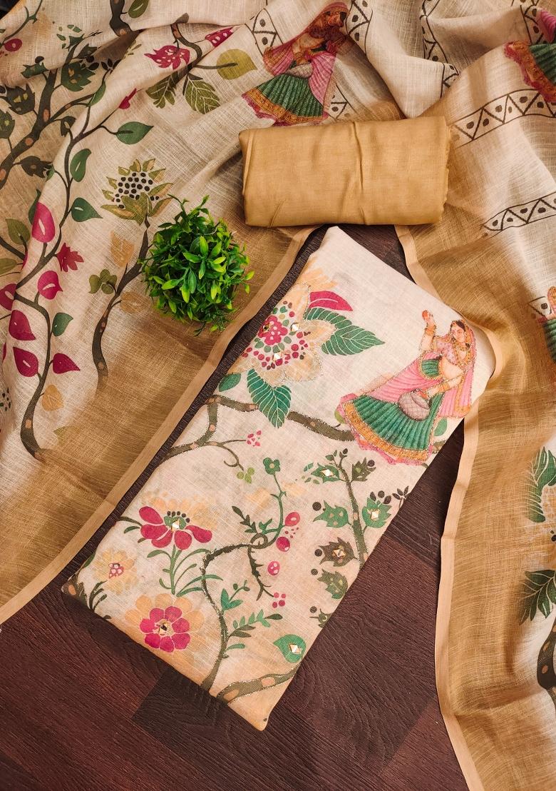 Peach Printed Cotton Kurta Set - Indya