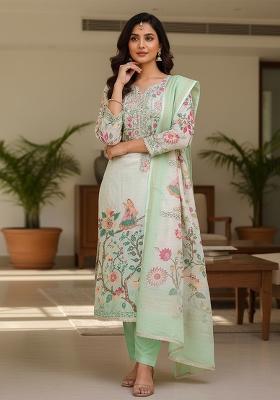 Sea Green Printed Cotton Kurta Set