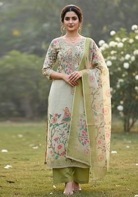 Green Printed Cotton Kurta Set