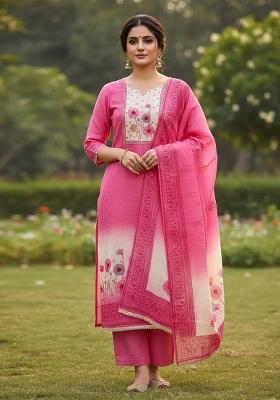 Pink Printed Cotton Kurta Set