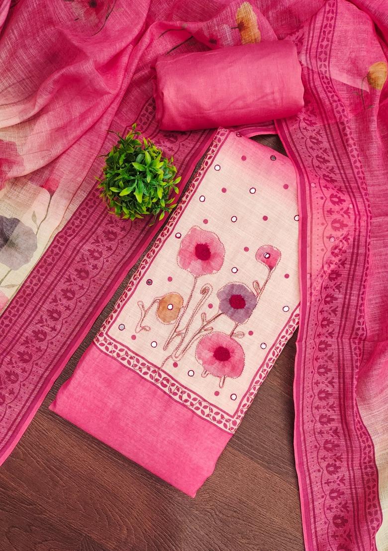 Pink Printed Cotton Kurta Set - Indya
