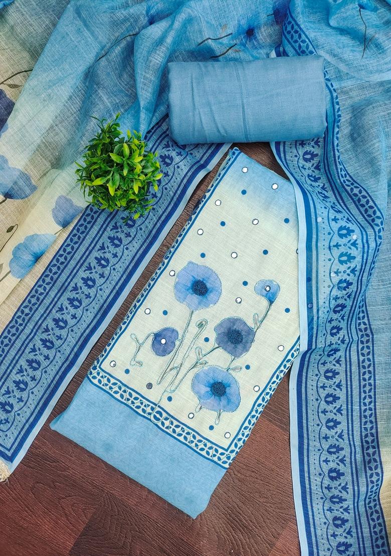 Blue Printed Cotton Kurta Set - Indya