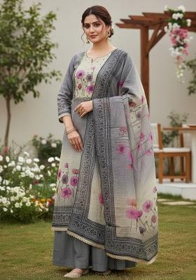 Grey Printed Cotton Kurta Set