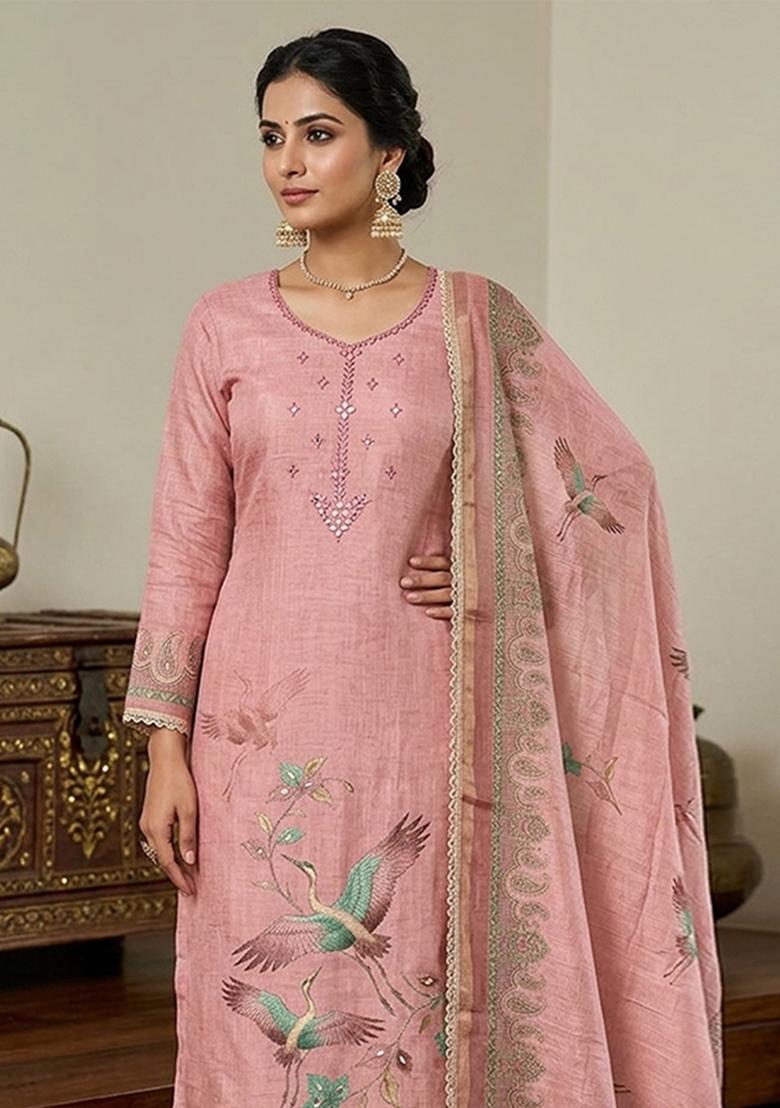 Pink Printed Cotton Kurta Set - Indya