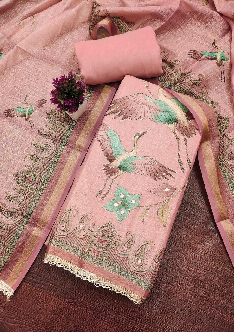 Pink Printed Cotton Kurta Set - Indya
