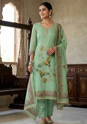 Green Printed Cotton Kurta Set