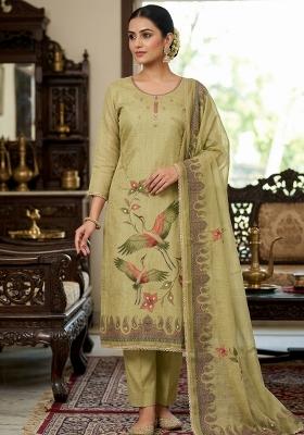 Beige Printed Cotton Kurta Set